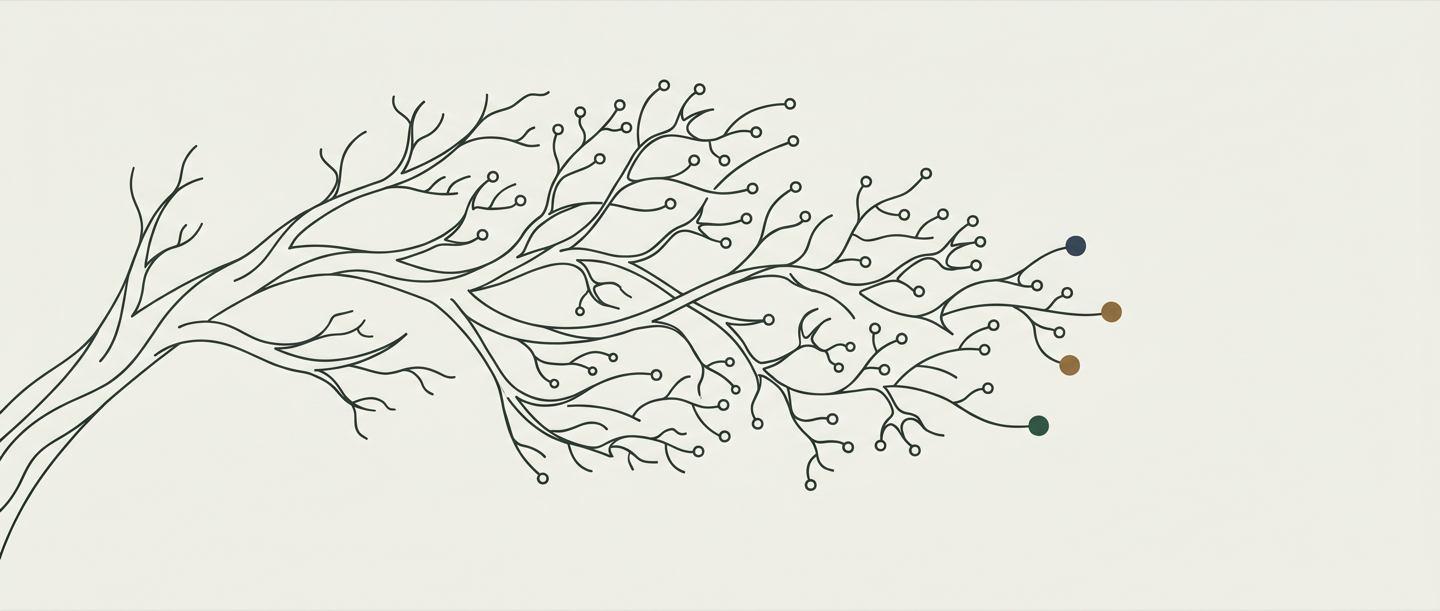 Arbre-réseau : un chêne dont les branches se dissolvent en dendrites neuronales